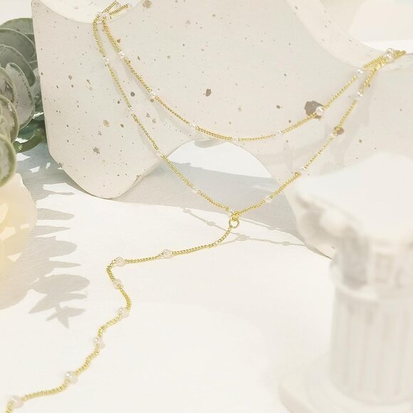 Jewelry Y Layered Silver Women Dainty Pearl Choker Earring Bracelet Wedding Gift - Picture 6 of 7